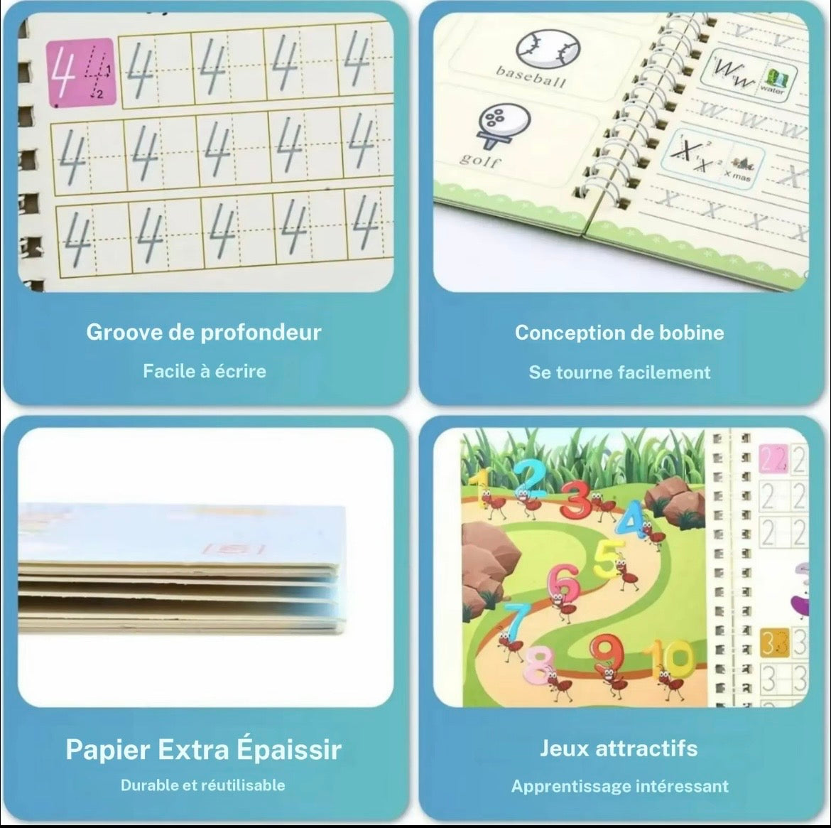 Pack de 4 Cahiers Magiques Éducatifs – Dès 3 ans