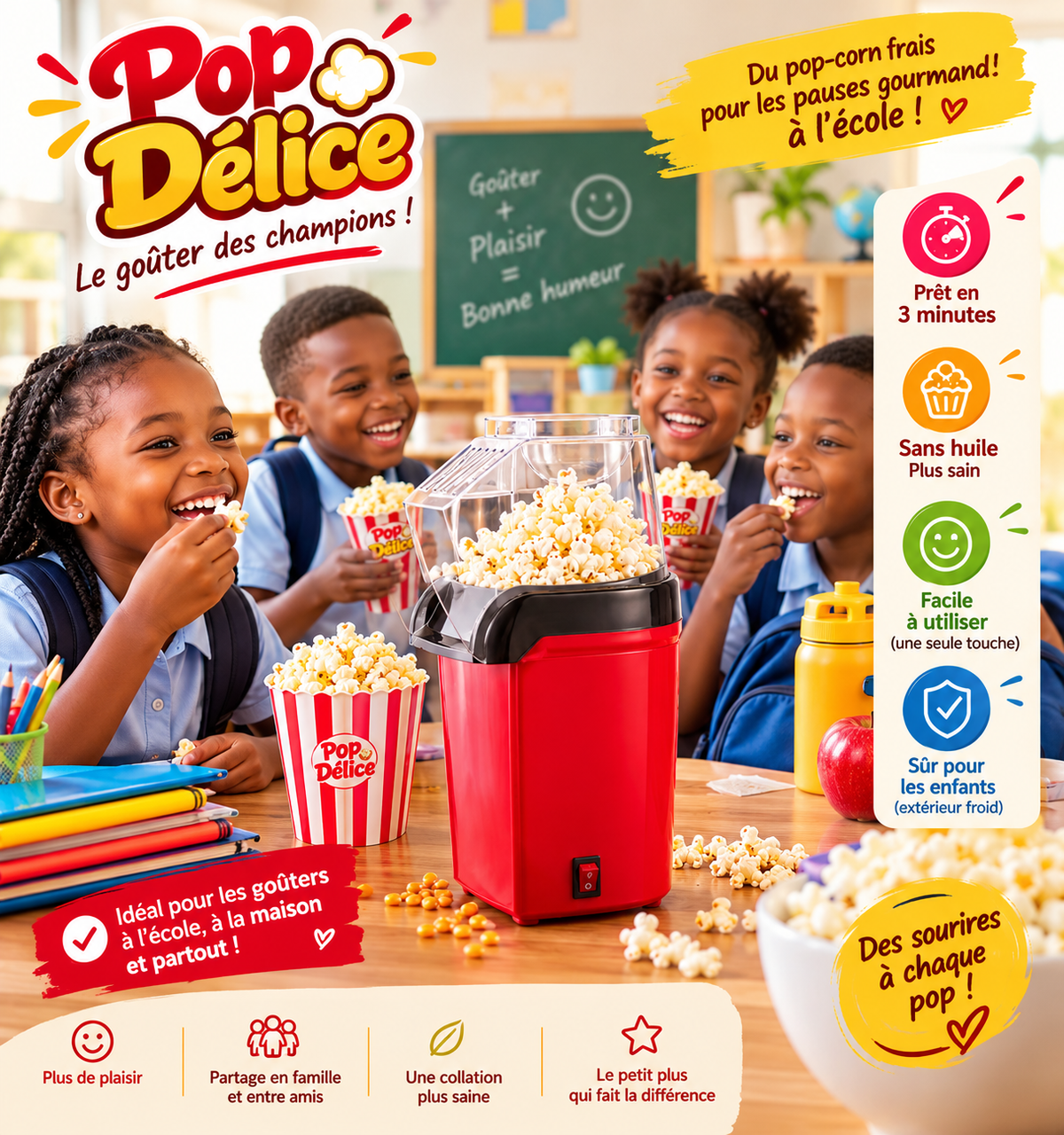 Pop Délice™ – Machine à Pop-Corn + 15 Sachets Refermables Offerts 🍿