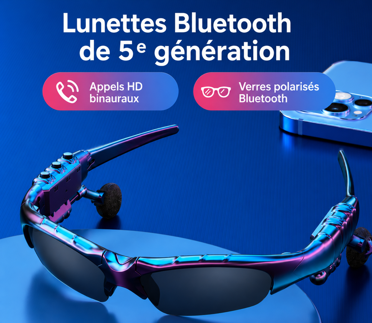 Lunettes Bluetooth Audio Sans Fil Homme & Femme – Musique, Appels Mains Libres