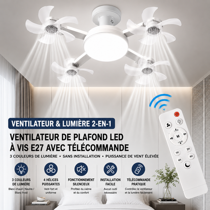 MyaTech AeroLux™ | Ventilateur de Plafond LED avec 4 hélices et Télécommande | Fraîcheur & Éclairage LED puissant