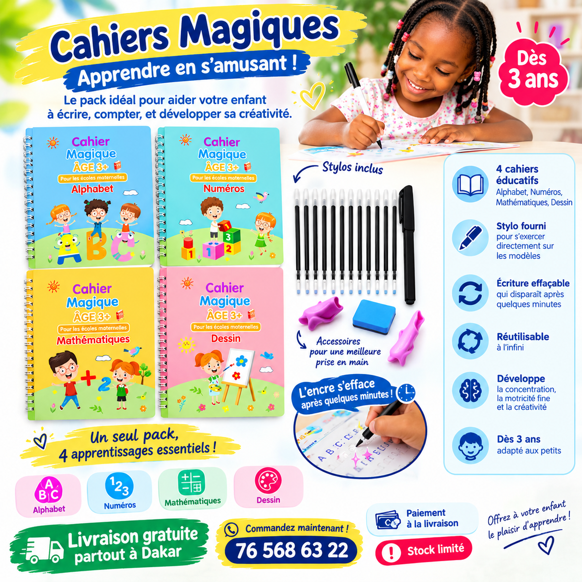 Pack de 4 Cahiers Magiques Éducatifs – Dès 3 ans